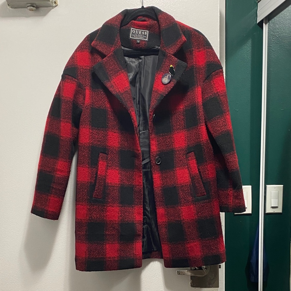 Guess Red and Black Wool Blend Jacket
